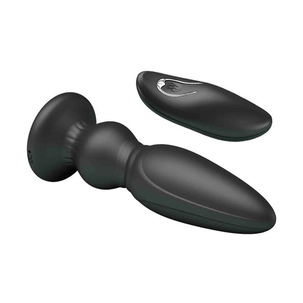Vibratore anale ergonomico nero con telecomando ovale metallico