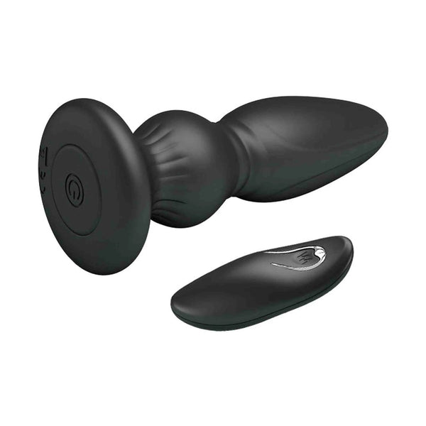 Top view plug anale nero con simbolo accensione e telecomando