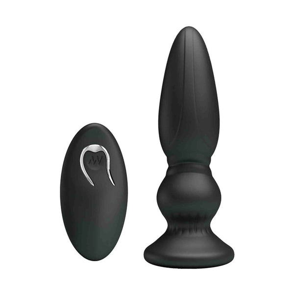 Plug anale nero in silicone con telecomando wireless e finitura opaca