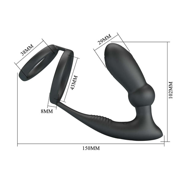 Dimensioni vibratore anale nero silicone doppio anello 38mm e 43mm