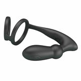 Vista laterale vibratore anale nero silicone doppio anello protuberanza sferica