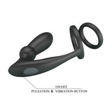 Pulsante vibrazione on/off vibratore anale nero silicone doppio anello