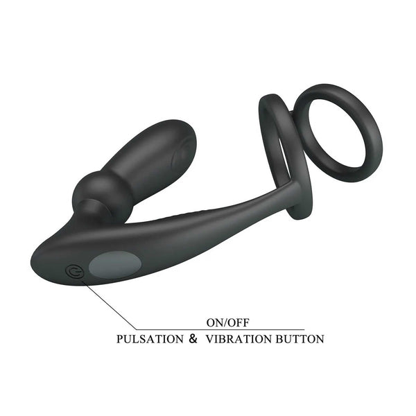 Pulsante vibrazione on/off vibratore anale nero silicone doppio anello