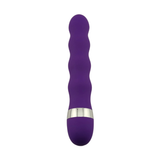 Vibratore classico viola in silicone opaco con anello metallico e design a onde