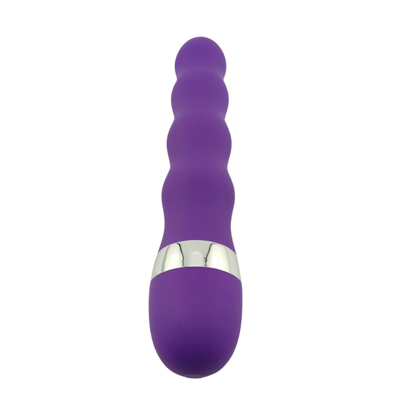 Vibratore multispeed viola vista laterale con finitura morbida e dettagli metallici