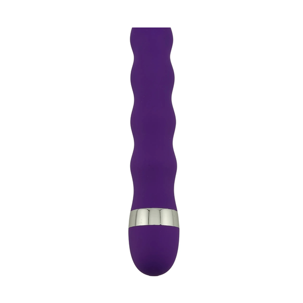 Dettaglio corpo centrale vibratore viola con rilievi verticali e superficie in silicone