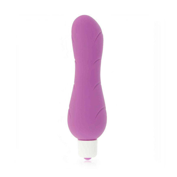 Vibratore viola verticale in silicone con dettagli a onde e base comoda
