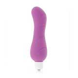Vibratore viola con onde tattili in silicone e base bianca pulsanti