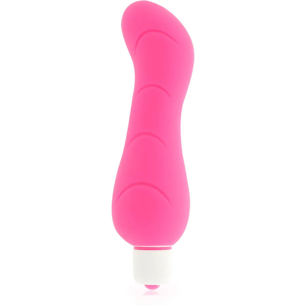 Vibratore rosa vibrante in silicone ipoallergenico con forma curva ergonomica