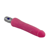 Vibratore rosa realistico soft-touch con manico cromato e pulsante blu