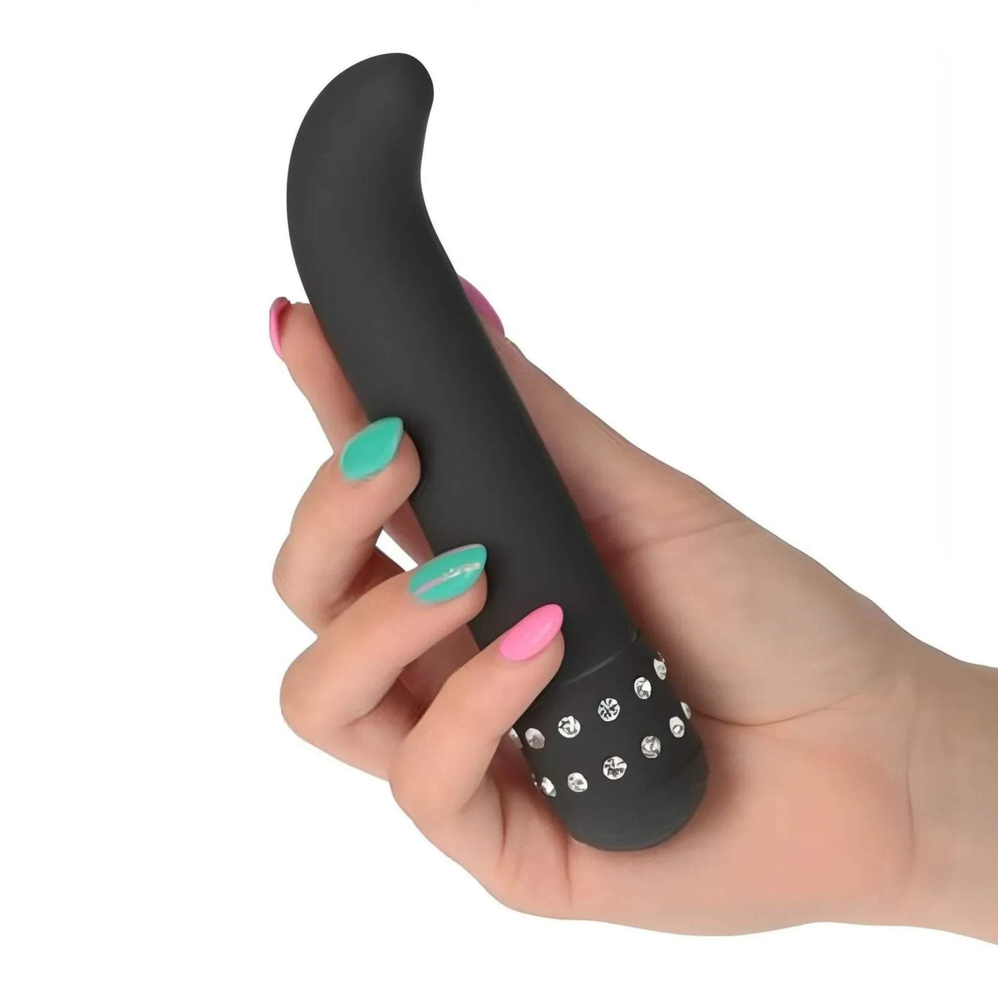 Vibratore Punto-G in silicone 15 cm con diamanti  - Multispeed, Nero