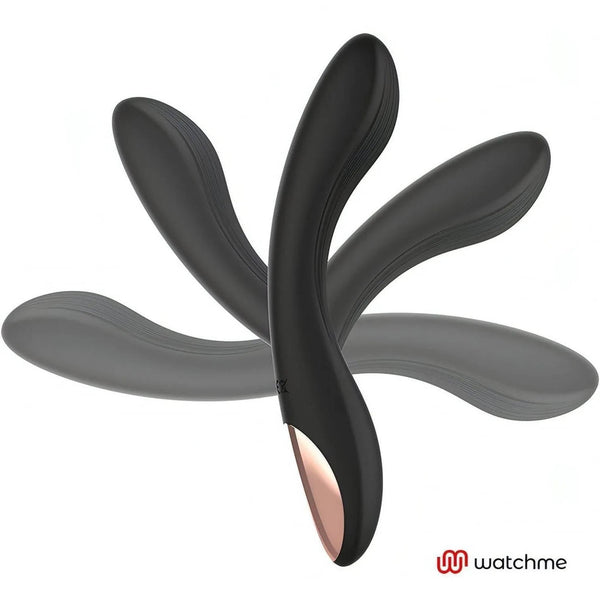 Vibratore Punto G nero in silicone con base rosa dorata e tecnologia Watchme
