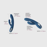 Dimensioni vibratore rabbit Aylin blu scuro: lunghezza totale 215mm e stimolatore esterno 78mm