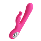 Vibratore rabbit rosa con vista dall'alto che mostra orecchie e base ricarica