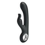 Vibratore rabbit nero in silicone con forma ergonomica e controlli tattili