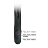 Dettaglio pulsanti vibratore rabbit nero con simboli più meno e on/off