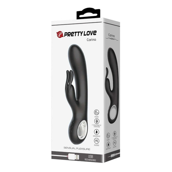 Scatola confezionamento vibratore rabbit Carina Pretty Love con icone funzioni