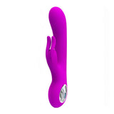 Vibratore rabbit viola in silicone opaco con anello cromato e pulsanti