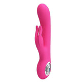 Vibratore rabbit rosa con design a coniglio, orecchie e pulsanti funzione