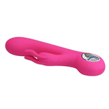 Vibratore rabbit rosa acceso con pulsanti funzione incisi e finitura liscia