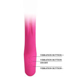 Vibratore rabbit rosa con pulsanti vibrazione + - e on/off etichettati