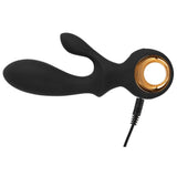 Vibratore a coniglio nero in silicone ergonomico con cavo di ricarica e anello dorato