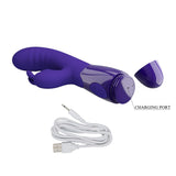 Vibratore rabbit viola con porta ricarica USB e cavo micro-USB incluso