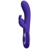 Vibratore rabbit silicone viola scuro laterale con superficie morbida e manico lucido