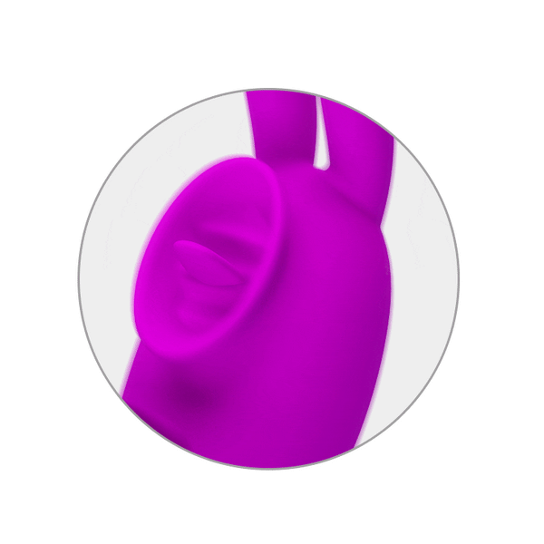 Primo piano lingua vibratoria in silicone viola acceso per stimolazione clitoridea
