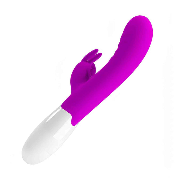 Vibratore rabbit ergonomico silicone viola acceso con struttura a succhio e orecchie