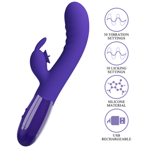 Vibratore Rabbit Silicone Medico con 30 Programmi e Licking Clitorideo