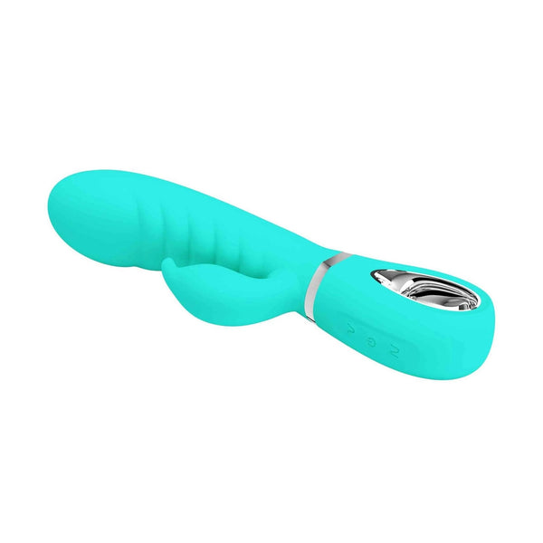 Vibratore rabbit turchese diagonale con controlli a simboli incisi