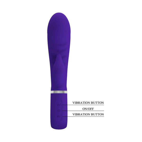 Vibratore rabbit viola in silicone con controlli vibrazione e forma ergonomica
