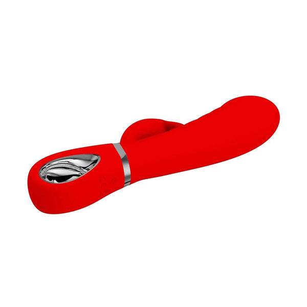 Vibratore rabbit rosso con pulsanti accensione e regolazione