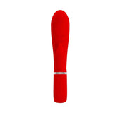 Vibratore rabbit rosso in silicone con fascia metallica inferiore e controlli