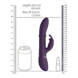 Vibratore rabbit viola scuro VIVE HALO con scala dimensioni confronto lattina e rossetto