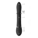Vibratore rabbit nero VIVE HALO con diagramma tecnico movimento verticale anello