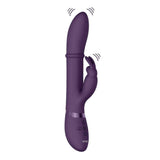 Vibratore rabbit viola scuro VIVE HALO con anello metallico e simboli vibrazione grafica