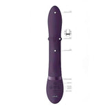 Vibratore rabbit viola scuro VIVE HALO con etichette tecniche strati silicone a 10 livelli