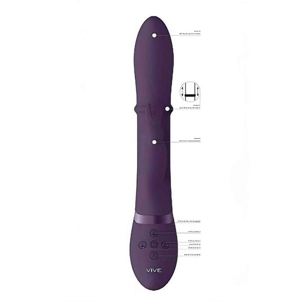 Vibratore rabbit viola scuro VIVE HALO con etichette tecniche strati silicone a 10 livelli