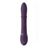 Vibratore rabbit viola in silicone morbido VIVE HALO vista frontale con tre pulsanti