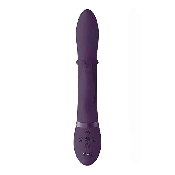 Vibratore rabbit viola in silicone morbido VIVE HALO vista frontale con tre pulsanti