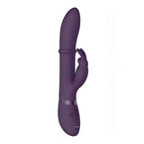 Vibratore rabbit viola scuro VIVE HALO vista laterale con anello interno e braccio esterno