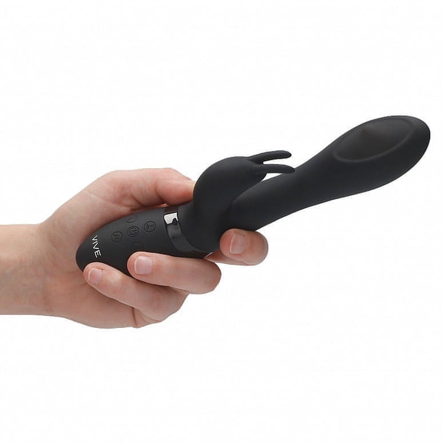 Vibratore Rabbit con pin in movimento multidirezionale a 360° in senso orario e anti-orario - Nero