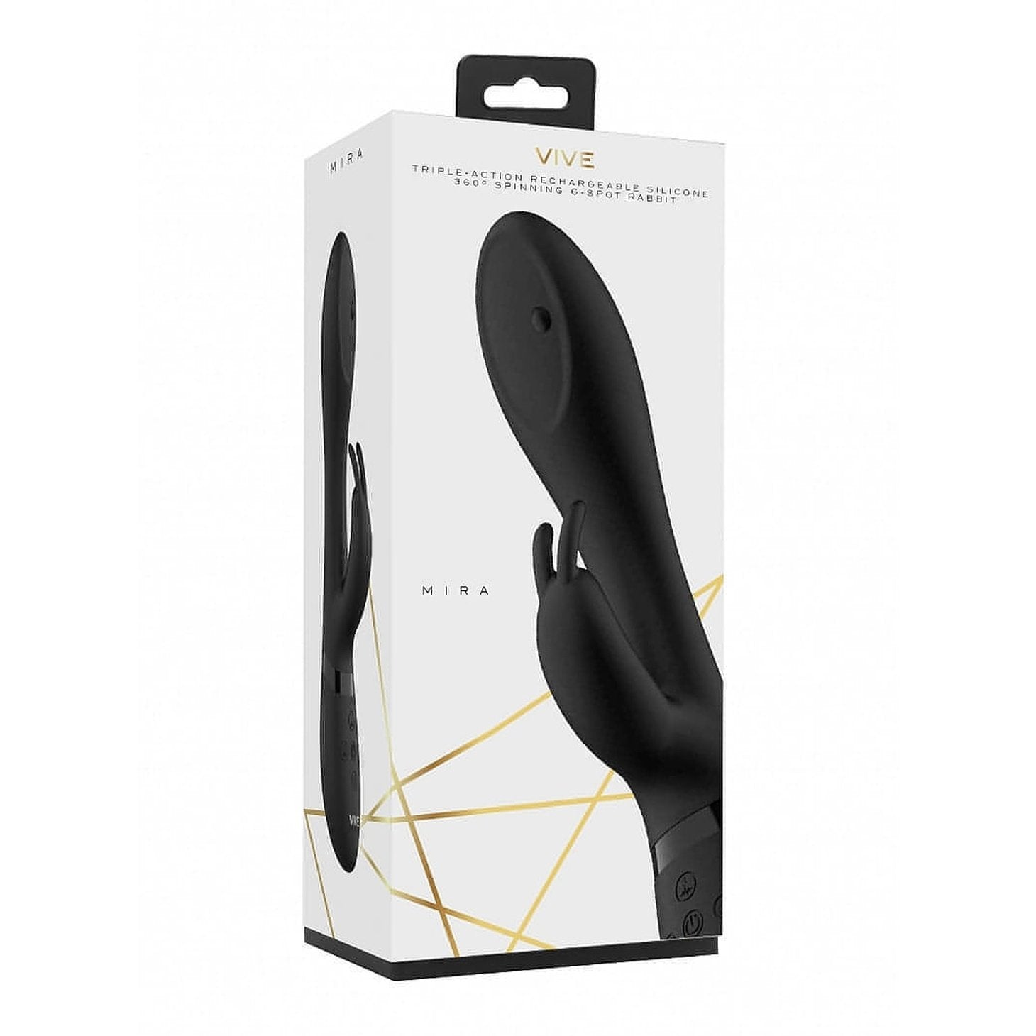 Vibratore Rabbit con pin in movimento multidirezionale a 360° in senso orario e anti-orario - Nero