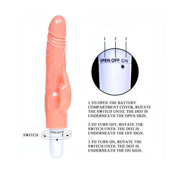 Interruttore rotativo vibratore rabbit TPR con modalità 1, 2, 3 e istruzioni