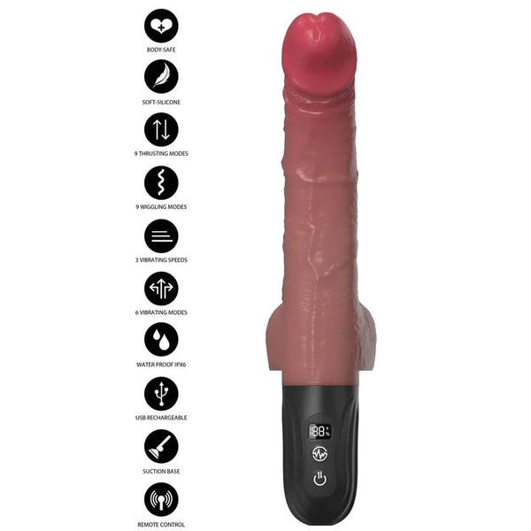 Vibratore Realistico Con Spinta, Vibrazione e Wiggling