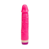 Vibratore fucsia realistico curvo con anello rigato alla base