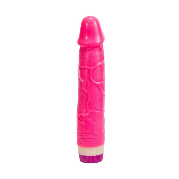 Vibratore fucsia realistico curvo con anello rigato alla base