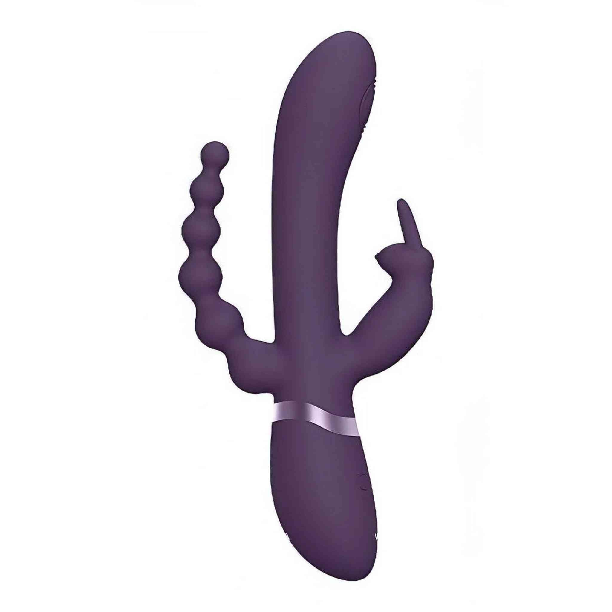 Vibratore Tarzan con tripla funzione vaginale, clitoridea e anale - Prugna